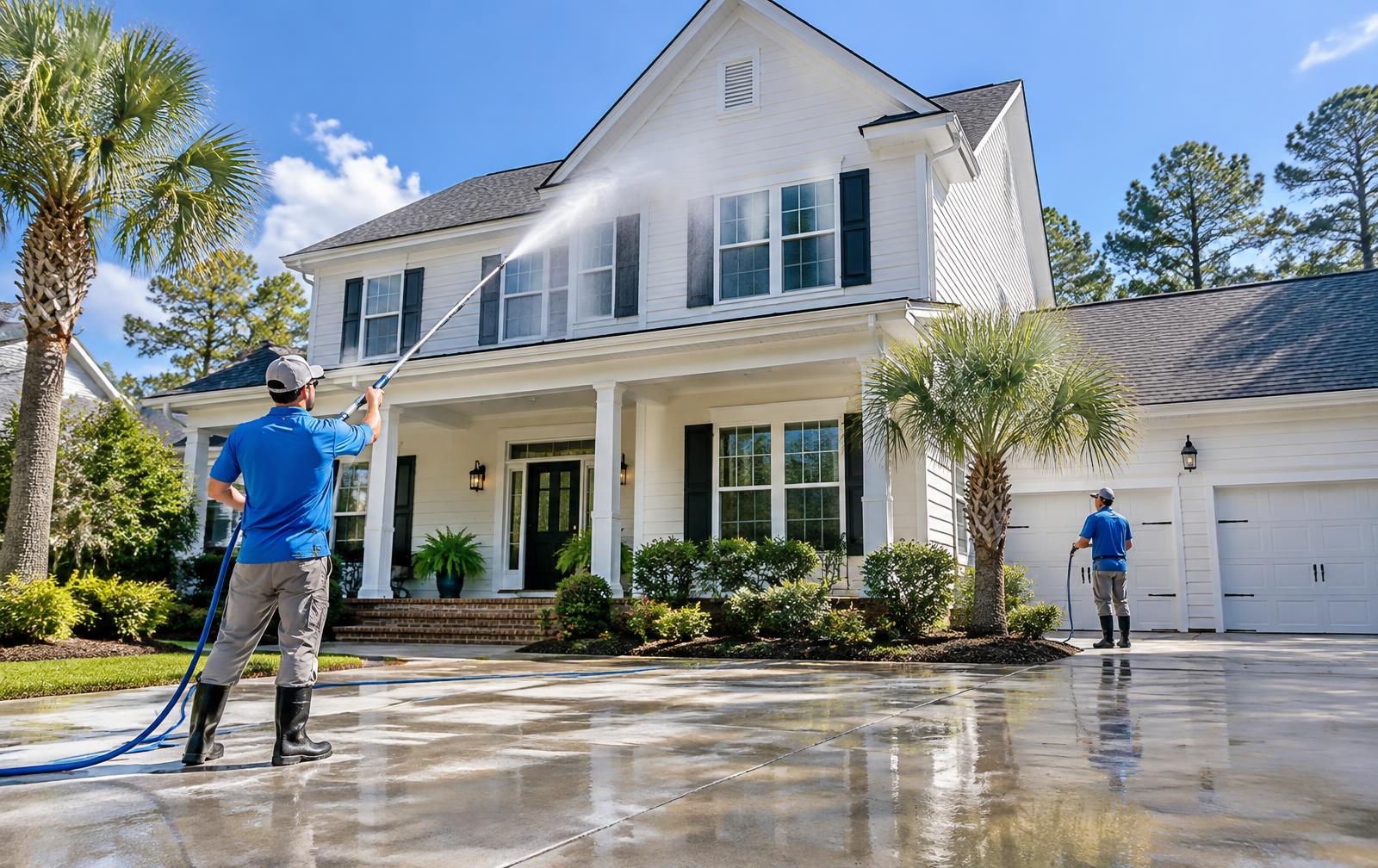 PrimeTime crew soft washing a home in South Carolina